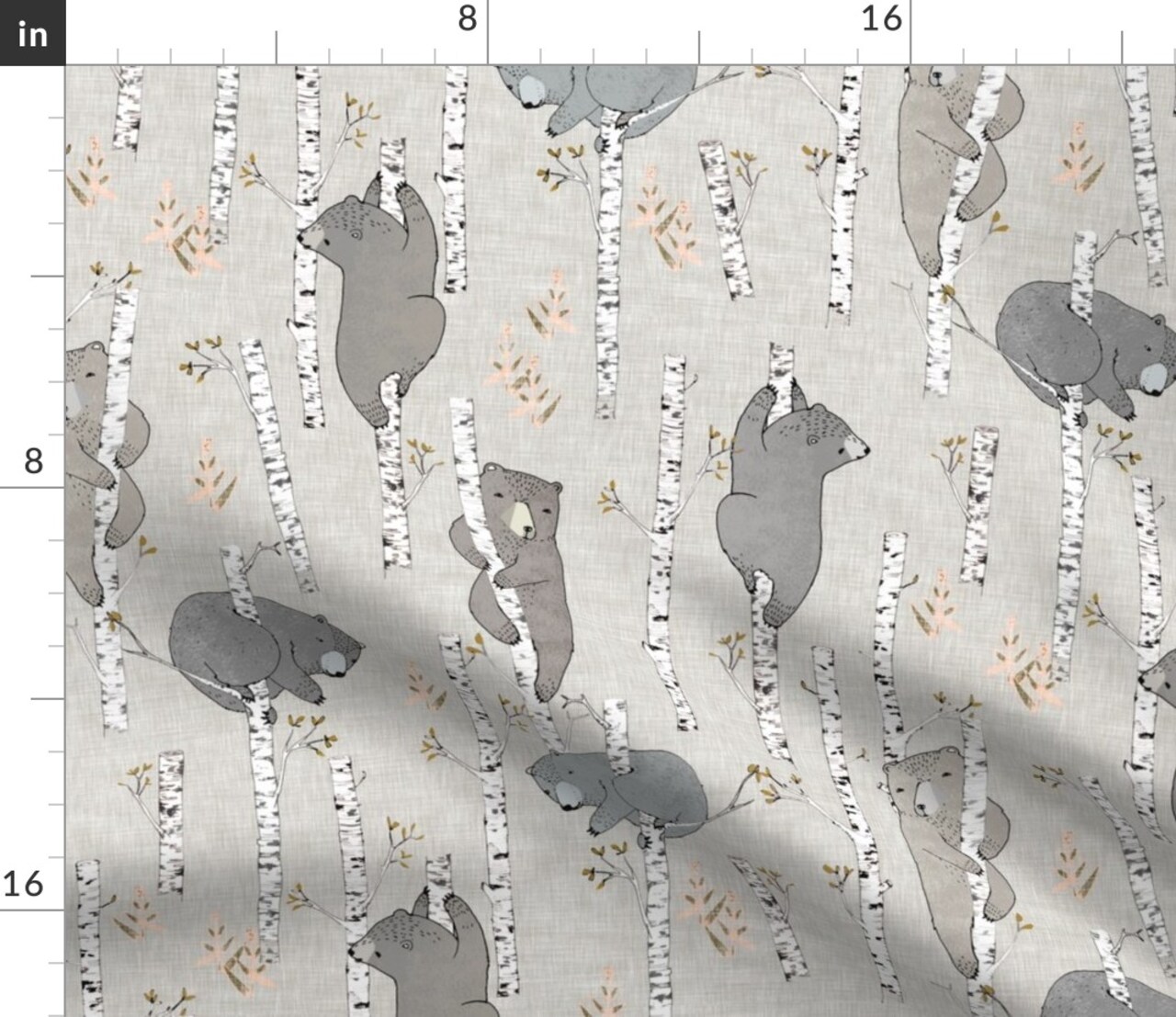 Baby Bear Woodland Forest Neutral Earth Tone Whimsical Bears Custom Printed Fabric by Spoonflower Various Fabrics by the Yard or Fat Quarter